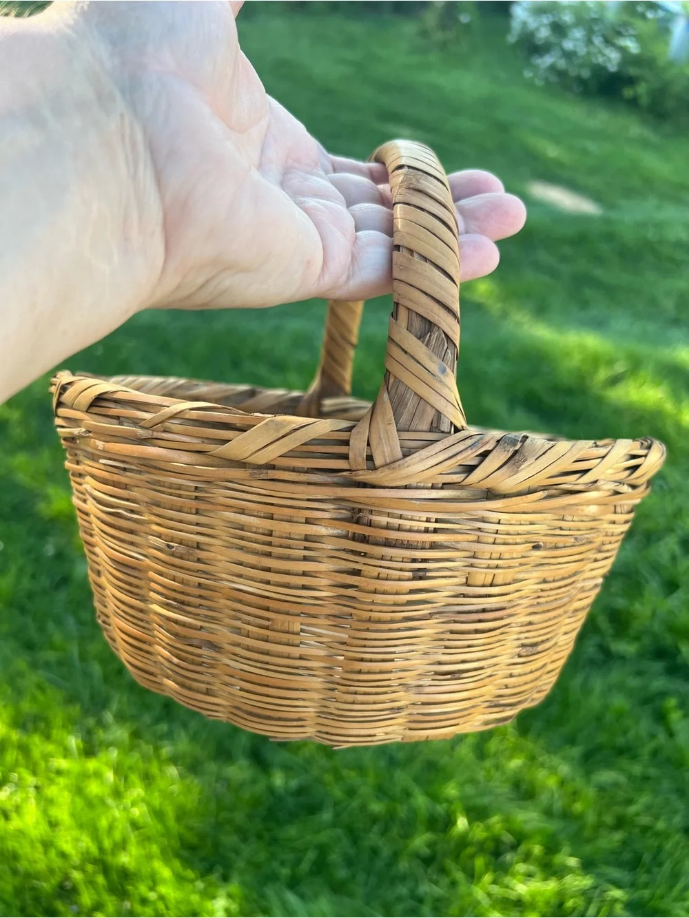 Vintage Woven Basket with Handle - Brown